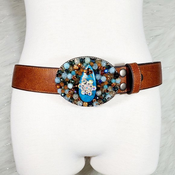 Turquoise Multi Silver Crystal Bling Buckle! - Picture 5 of 6